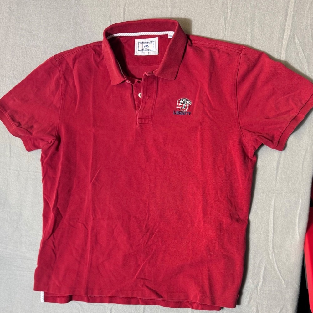 Southern Tide Skipjack Polo Shirt Red Liberty University Embroidered Logo Men XL